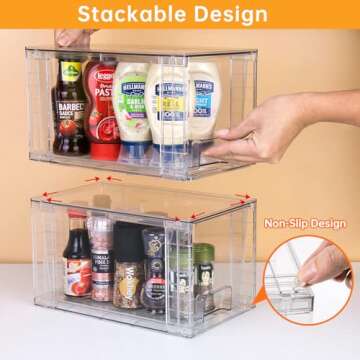 Zero Zoo 1Pack Large Stackable Kitchen Storage Drawers, Clear Foods Organizer Bins with Handles, Easily Assemble for Bathroom, Kitchen, Pantry, Cabinet, Closet(XL-Down Handle)