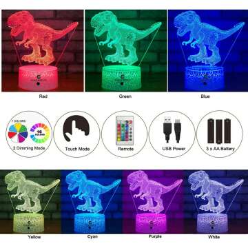 3D TRex Night Light - Original & Safe Kids Gift - 16 Colors