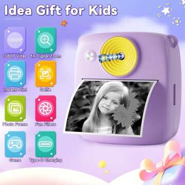 Kids Camera Instant Print - 1080P Digital Printer for Ages 6-12