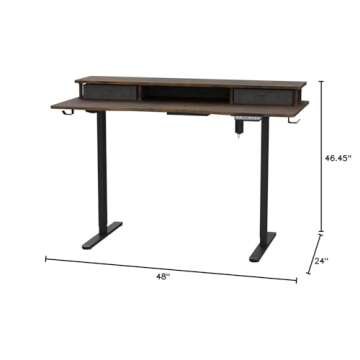 VOWNER Standing Desk Adjustable Height, 48 x 24 Inch Electric Stand up Desk with 2 Drawers and 2 Tier Storage Shelf, Sit Stand Home&Office Desks with 3 Preset Buttons, Rustic Brown Top