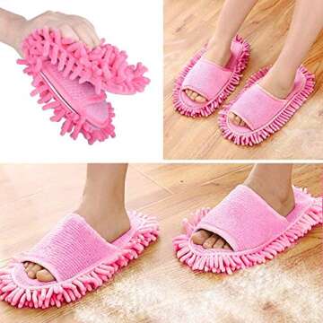 Microfiber Slippers Floor Cleaning Mop Men and Women House Dusting Slippers Floor Cleaning Tool (pink)