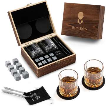 Elegant Whiskey Glass Gift Set - 8 Granite Stones & Tongs