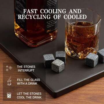 Whiskey Glass Gift Set with Granite Stones & Tongs