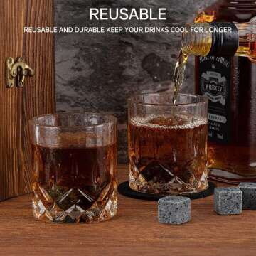 Whiskey Glass Gift Set with Granite Stones & Tongs