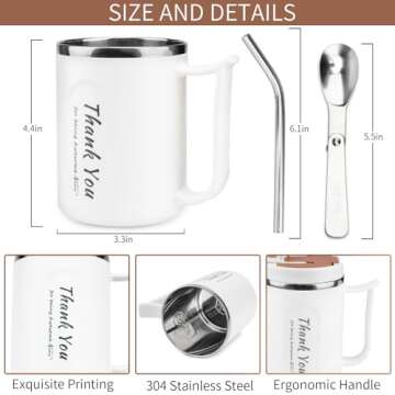 SunKrop Coffee Cup with Straw and Spoon 17OZ/500ML Stainless Steel Tumbler Office Mugs with Handle and Lid, Appreciation Gifts for Coworkers Employee Teacher Friends Family