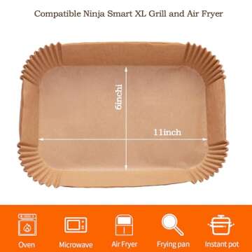 Air Fryer Liners For Ninja Foodi XL Smart FG551 6-in-1 Indoor Grill,100PCS Rectangular Air Fryer Disposable Paper Liner, Parchment Paper Liners for Ninja Smart Xl Air Fryer