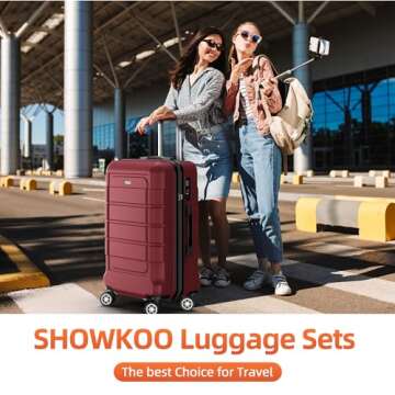 SHOWKOO Luggage Sets Expandable PC+ABS Durable Suitcase Double Wheels TSA Lock 3pcs Red Wine