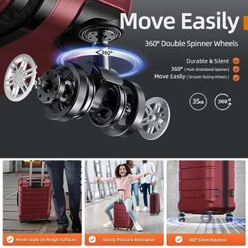 SHOWKOO Luggage Sets Expandable PC+ABS Durable Suitcase Double Wheels TSA Lock 3pcs Red Wine