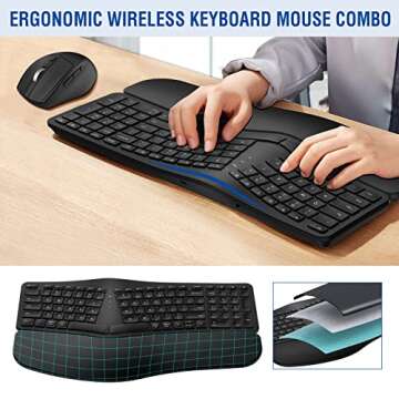 MK960 Ergonomic Wireless Keyboard Mouse Combo, Bluetooth/2.4G Split Design Keyboard with Palm Rest and 4 Level DPI Adjustable Wireless Mouse Multi-Device, Rechargeable, for Windows/Mac/Android