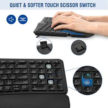 MK960 Ergonomic Wireless Keyboard Mouse Combo, Bluetooth/2.4G Split Design Keyboard with Palm Rest and 4 Level DPI Adjustable Wireless Mouse Multi-Device, Rechargeable, for Windows/Mac/Android