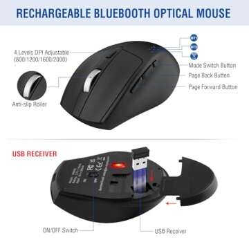 MK960 Ergonomic Wireless Keyboard Mouse Combo, Bluetooth/2.4G Split Design Keyboard with Palm Rest and 4 Level DPI Adjustable Wireless Mouse Multi-Device, Rechargeable, for Windows/Mac/Android