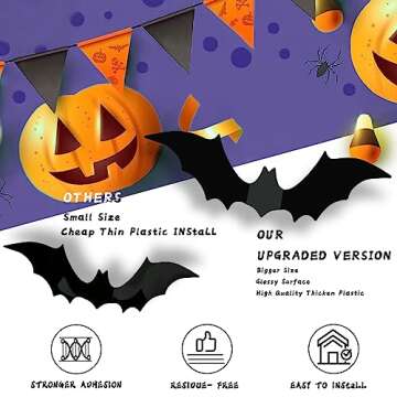 Halloween Party Supplies Hallween Decorations Bats Wall Decor 140PCS Realistic PVC 3D Black Scary Bat Sticker for Creepy Home Decor Halloween Party Decorations DIY Wall Decal Bathroom Indoor Halloween