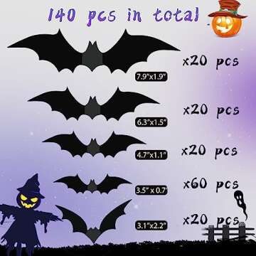 Halloween Party Supplies Hallween Decorations Bats Wall Decor 140PCS Realistic PVC 3D Black Scary Bat Sticker for Creepy Home Decor Halloween Party Decorations DIY Wall Decal Bathroom Indoor Halloween