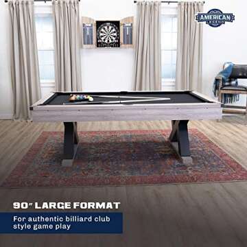 American Legend Kirkwood 90” Billiard Table with Rustic Finish, K-Shaped Legs and Black Cloth, Brown