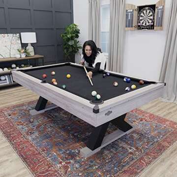 American Legend Kirkwood 90” Billiard Table with Rustic Finish, K-Shaped Legs and Black Cloth, Brown