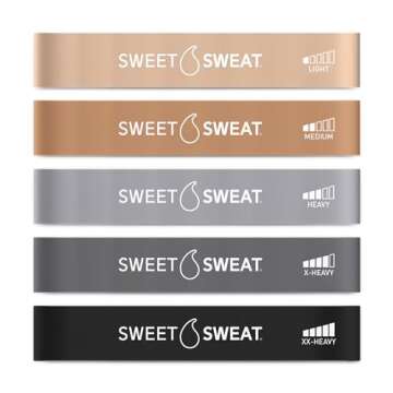 Sweet Sweat Mini Loop Resistance Bands - Set of 5 | Exercise Hip Booty Bands for Squats, Lunges, Physical Therapy, Yoga, Pilates, Rehab and Home Workout | Non-Latex Elastic Bands Includes Carry-Bag