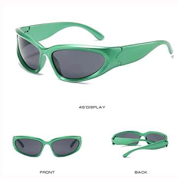 ADE WU Wrap Around Fashion Sunglasses for Women Men Trendy Sport Sun Glasses Goggles Futuristic Shades (Green)