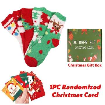 October Elf 6 Pairs Adult Christmas Holiday Socks Warm Winter Cozy Socks (One size, E)