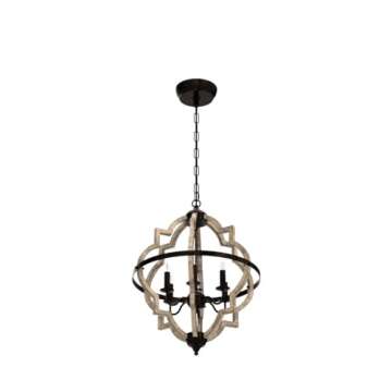 Derksic Orb 6-Light Farmhouse Chandelier Stardust Finish Rustic Vintage Wood Chandelier Brown Chandeliers for Kitchen Island Living Room Dining Room Foyer, Dia 21.3"