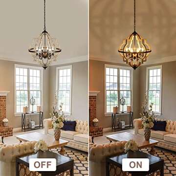 Derksic Orb 6-Light Farmhouse Chandelier Stardust Finish Rustic Vintage Wood Chandelier Brown Chandeliers for Kitchen Island Living Room Dining Room Foyer, Dia 21.3"