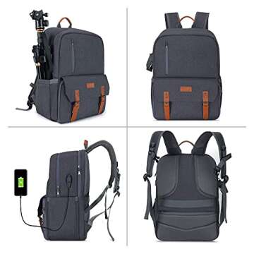 MOSISO Camera Backpack 17.3 inch, DSLR/SLR/Mirrorless Case with Laptop Compartment&Built-in Photography Insert Bag&USB-charging Port&Rain Cover Compatible with Canon/Nikon/Sony/Laptop, Space Gray