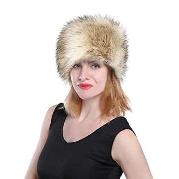 Old Dlrd Russian Hat,Winter Faux Fur Hats for Women,Warm Russian Cossack Style Hat for Ladies Grey