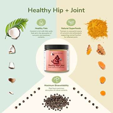 kin+kind Hip+Joint Supplement Dogs & Cats - Organic Healthy Hip+Joint Supplement - Vet Formulated Natural Formula with Organic Turmeric, Black Pepper and Coconut- Small 4oz - Made in USA