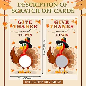 Sabary 50 Pcs Thanksgiving Party Games Turkey Scratch Off Cards with Matching Scratch Stickers Fall DIY Scratch Tickets for Family Adults Fun Dinner Activities