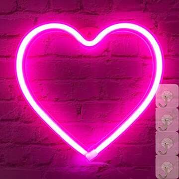 VIFULIN Heart Neon Sign Neon Heart Lights Pink Heart Led Light, Led Heart Lamp Heart Decorations for Home, Hanging Heart Gifts Heart Wall Decor USB/Battery Operated Heart Light for Bedroom Living room