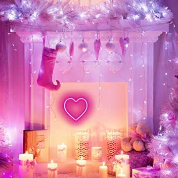 VIFULIN Heart Neon Sign Neon Heart Lights Pink Heart Led Light, Led Heart Lamp Heart Decorations for Home, Hanging Heart Gifts Heart Wall Decor USB/Battery Operated Heart Light for Bedroom Living room