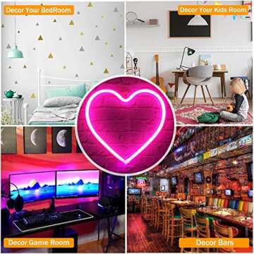 VIFULIN Heart Neon Sign Neon Heart Lights Pink Heart Led Light, Led Heart Lamp Heart Decorations for Home, Hanging Heart Gifts Heart Wall Decor USB/Battery Operated Heart Light for Bedroom Living room