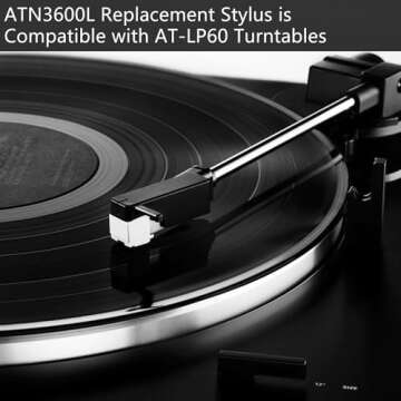 ATN3600L Conical Record Player Needles Replacement for Audio-Technica AT-LP60 AT-LP60USB Turntable Stylus(including Guard Cover)