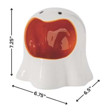 Fun Express Ghost Shaped Ceramic Candy Dish – Spooky Halloween Home Decor Treats Office Home School – Perfect for Parties Festive Displays & Trick-or-Treat Goodies – 1 Dish (6 3/4" x 6 1/2" x 7 1/2")