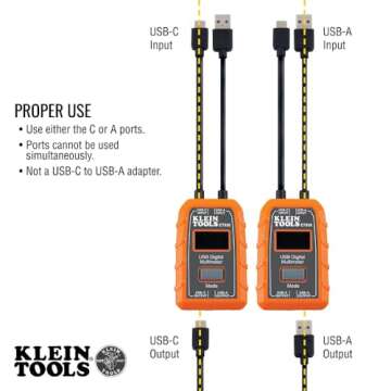 Klein Tools ET920 USB Power Meter, USB-A and USB-C Digital Meter for Voltage, Current, Capacity, Energy and Resistance