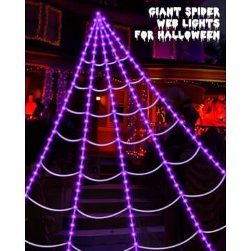 LED Purple Spider Web Lights for Halloween Decor 16.4Ft