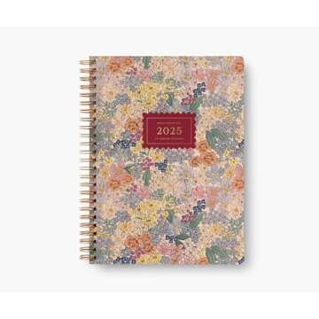 RIFLE PAPER CO. 2025 12-Month Soft Cover Canvas Spiral Planner | 6.25" × 8.5" Agenda with Monthly & Weekly Calendar Views and Pocket Storage Folder, 76 Pages | Mimi Pattern