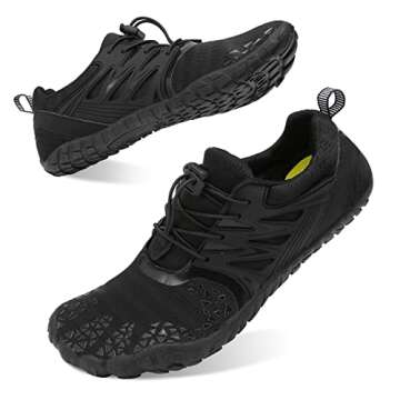 Unisex Mens Womens Athletic Hiking Water Shoes for Women Men Quick Dry Barefoot Aqua Shoes Swim Shoes Barefoot Shoes Rock Climbing Shoes Womens Mens Beach Shoes Women All Black 11.5 W/10.5 M