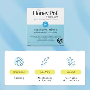 The Honey Pot Company - Feminine Wipes - Indivdually Wrapped - Daily PH Balancing, Fragrance & Sulfate Free Wipes for Intimate Parts, Body, or Face - Hygiene Products - 15 Ct (Pack 3)