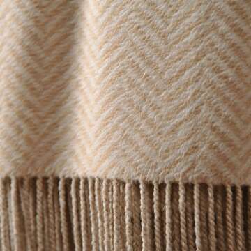 Silk Throw Blanket with Fringe in Herringbone Taupe