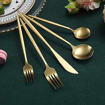 Matte Gold Silverware Set 20 Pieces, Stainless Steel Golden Flatware Set, Titanium Plating Cutlery Set, Matte Gold Utensil Sets, Service Set for 4 (Matte Golden)