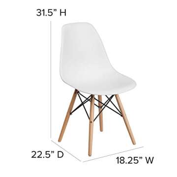 Flash Furniture Elon Series Plastic Modern Dining Chair with Wooden Legs, Mid-Century Modern Accent Chair for Dining Rooms and Offices, White