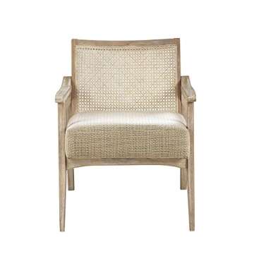 INK+IVY Kelly Accent Chair For Living Room, Upholstered 6.25" T Seat Cushion, Solid Wood Frame, Cane Backrest, Farmhouse Accent Armchair Family Room, Rustic Furniture Décor, 25"W, Light Brown