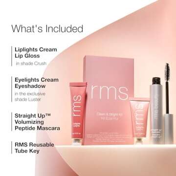 RMS Beauty Clean & Bright Makeup Kit - Makeup Starter Kit, Volumizing Mascara, Cream Eyeshadow, & Lip Gloss, Clean Beauty Makeup Gift Set, Makeup Set