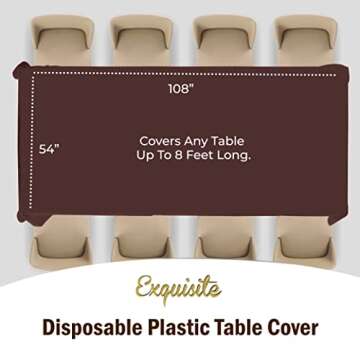 Exquisite 6-Pack Premium Plastic Tablecloth 54in. X 108in. Rectangle Plastic Table Cover - Brown