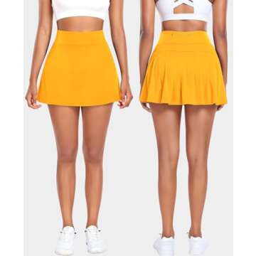 Pleated Tennis Skirts for Women with Pockets Shorts Athletic Golf Skorts Running Workout Sports Activewear Skirt (Yellow, Small)