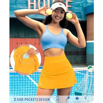 Pleated Tennis Skirts for Women with Pockets Shorts Athletic Golf Skorts Running Workout Sports Activewear Skirt (Yellow, Small)