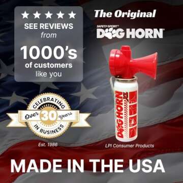 Dog Horn XL – Air Horn for Dogs. Stop Aggressive Dogs, Scare Coyotes, Bear, & Other Wild Animals! Effective Training Tool & Outdoor Safety Alarm for Hiking, Biking, Camping, Boating, & More!