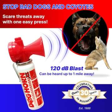 Dog Horn XL – Air Horn for Dogs. Stop Aggressive Dogs, Scare Coyotes, Bear, & Other Wild Animals! Effective Training Tool & Outdoor Safety Alarm for Hiking, Biking, Camping, Boating, & More!