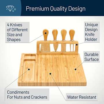 Bamboo Cheese Board and Knife Set for Charcuterie