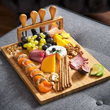 Bamboo Cheese Board and Knife Set for Charcuterie